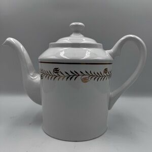 Martha Stewart Everyday MSE White Teapot with Golden Wreath Design